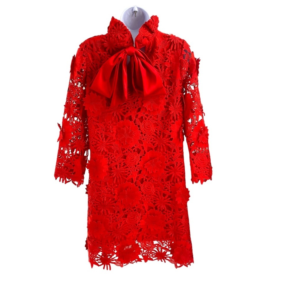 Tuckernuck | NEW Red Guipure Lace Daphne Three-quarter Sleeve Mini Dress Size XS - Picture 8 of 12